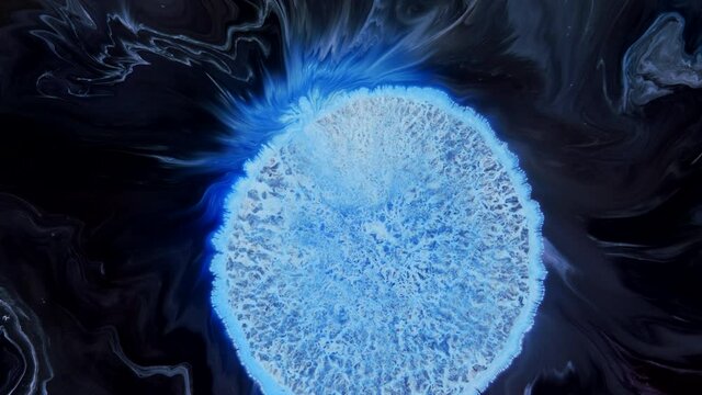 Abstract Liquid Painting Texture. Amazing organic background for visual effects and motion graphics. Blue background.