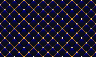 Fototapeta premium Luxury blue background in retro style with golden chains and pearl beads. Seamless vector illustration. Upholstery background.