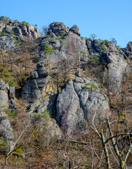 climbing rocks in the Danube valley near Duernstein, Austria