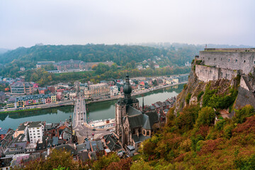 Fototapeta na wymiar Panoramic view of the old town of Dinant in Belgium.