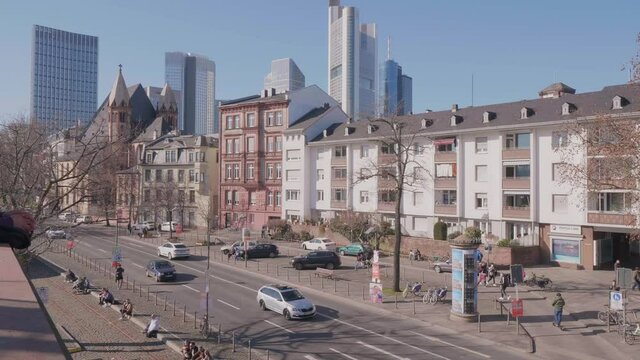 Frankfurt Skyline seen from the famous Eiserne Steg in Downtown