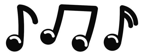 Cartoon black and white vector set of music notes. Elements are isolated on a white background.