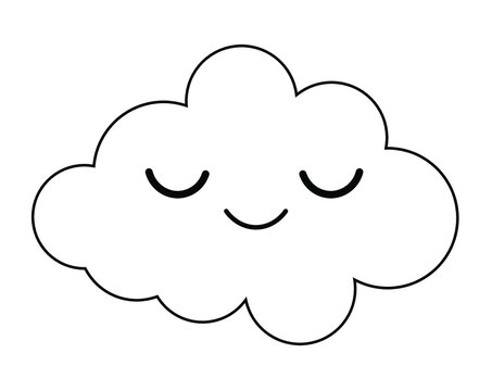 Kawaii cartoon cloud in line style, isolated on white background.
