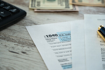 Tax Form 1040 U.S. Individual Income, Tax time for USA business income return tax and irs.