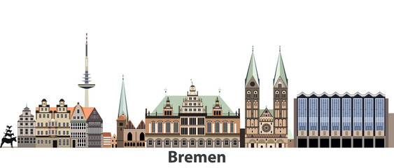 Bremen city skyline vector illustration - obrazy, fototapety, plakaty