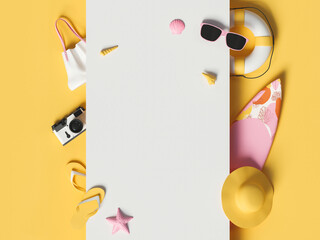 3d Blank banner with Beach elements