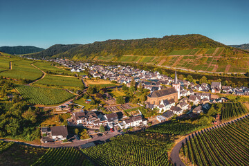 Panoramic view of the Moselle vineyards near Bruttig-Fankel, Germany. .Created from several images to create a panorama image.