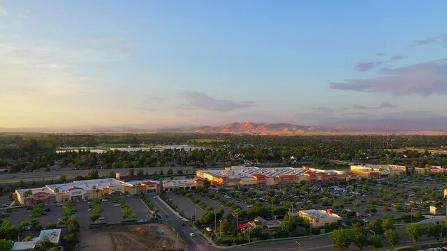 Aerial View of the Shopping Malls and the Fresno Valley Landscape