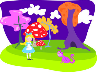 Vector Illustration Alice in Wonderland, Fairytale