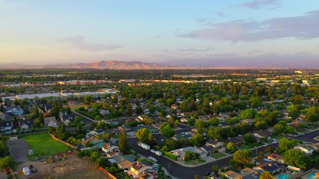 Aerial View of Suburban Neighborhoods in Fresno Valley