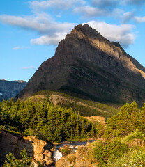 dramatic summer mountain ranges and mountain peaks in the vast Glacier National Park in Montana.