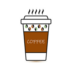 Coffee cup icon, disposable paper or cardboard dish for hot drink. Vector illustration in flat design.