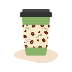 Coffee cup icon, disposable paper or cardboard dish for hot drink. Vector illustration in flat design.