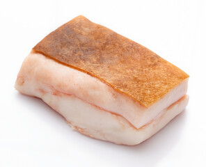 raw lard piece on white background, pork fat