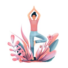 Illustration of a woman doing yoga exercise outdoors 