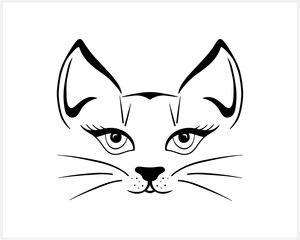 Doodle cat icon isolated on white. Outline hand drawing art line. Sketch logo animal. Vector stock illustration. EPS 10