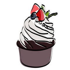 Cupcake with berries and mint. Vector illustration. Muffin.