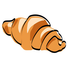 French croissant. Breakfast on a plate. Vector illustration.