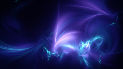 Abstract background, smooth multicolored lines on a black background.