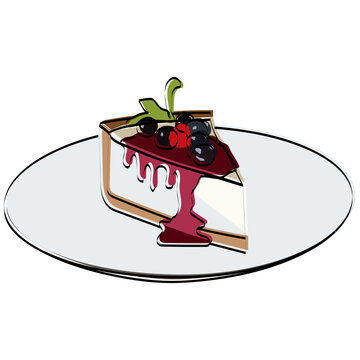 cheesecake slice with berries on plate clip art preview