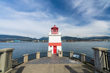 Fototapeta na wymiar Brockton Point Lighthouse in Stanley Park. Vancouver, Canada - MAR 08 2021