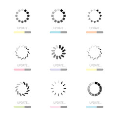Update icon sign set, collection. System software upgrade, update concept, loading bar