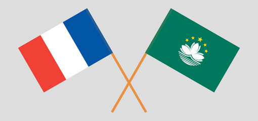 Crossed flags of France and Macau. Official colors. Correct proportion