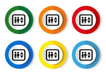 Lift, elevator icons set, flat design web buttons isolated on white background, vector illustration
