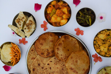 Indian Fasting Gujarati Upwas Fast diet items offered in Thali complete meal with Jain cuisine