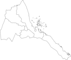 White vector map of the State of Eritrea with black borders of its regions