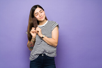 Attractive woman hugging a piece of chocolate