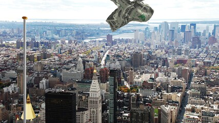USA dollar flag over the New York city