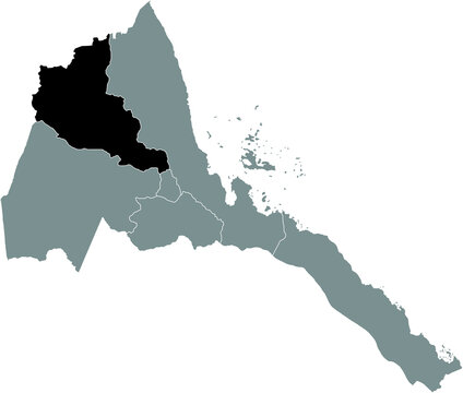 Black highlighted location map of the Eritrean Anseba region inside gray map of the State of Eritrea