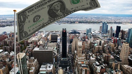 USA dollar flag over the New York city