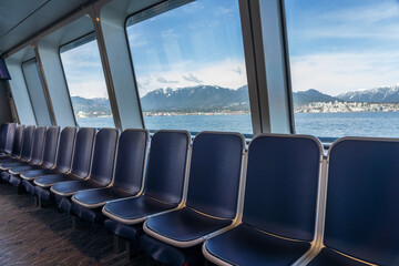 Inside the Vancouver SeaBus service, seat of the ferry. Vancouver, Canada - MAR 08 2021
