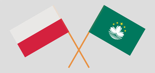 Crossed flags of Poland and Macau. Official colors. Correct proportion