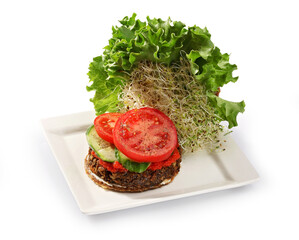 Vegetarian burger on a white plate 