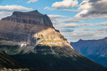 dramatic summer mountain ranges and mountain peaks in the vast Glacier National Park in Montana.