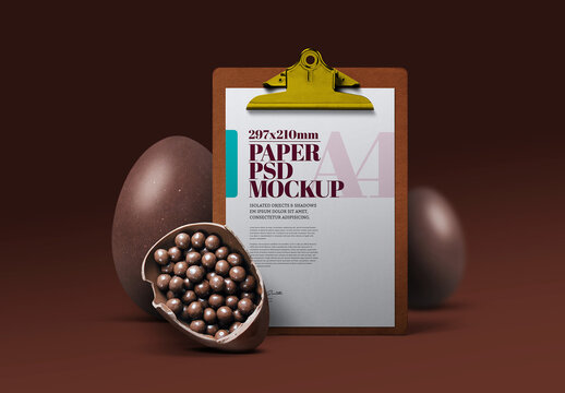 Easter Eggs Mockup - A4, Clipboard, Front View