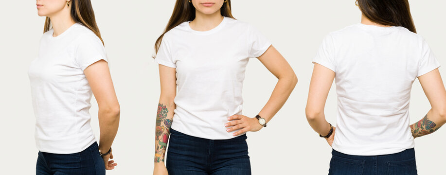 Beautiful woman posing with a casual white t-shirt