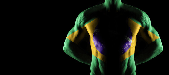 Brazil flag on muscled male torso with abs