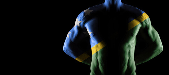 Solomon Islands flag on muscled male torso with abs