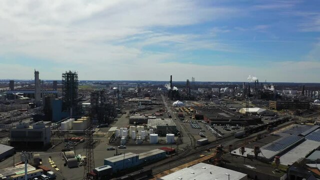 Aerial Tilt View of the Phillips 66 Refinery in Elizabeth, New Jersey