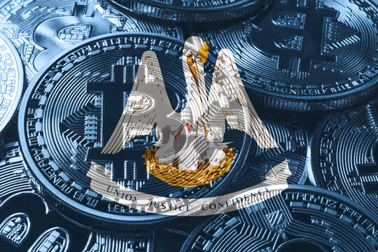 Louisiana bitcoin flag, Louisiana cryptocurrency concept