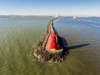 Aerial View of Poolbeg Lighthouse in Dublin, Dublin Port from Above