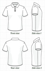 Naklejka premium T-shirt polo template set, front, side, back view. Vector illustration.