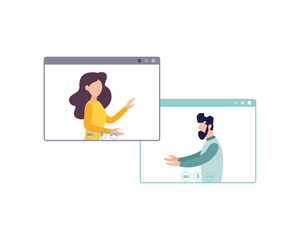 Video conferencing, social distancing, business discussion Working at a distance. Video communication, conference, work from home.