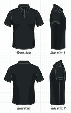 T-shirt polo template set, front, side, back view. Vector eps 8 illustration.