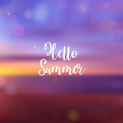 Naklejka na ściany i meble Blurred Hello Summer background, beach sunset