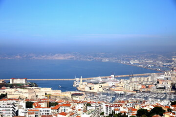 Entrance of the Vieux Port and view of the bay, Marseille, France